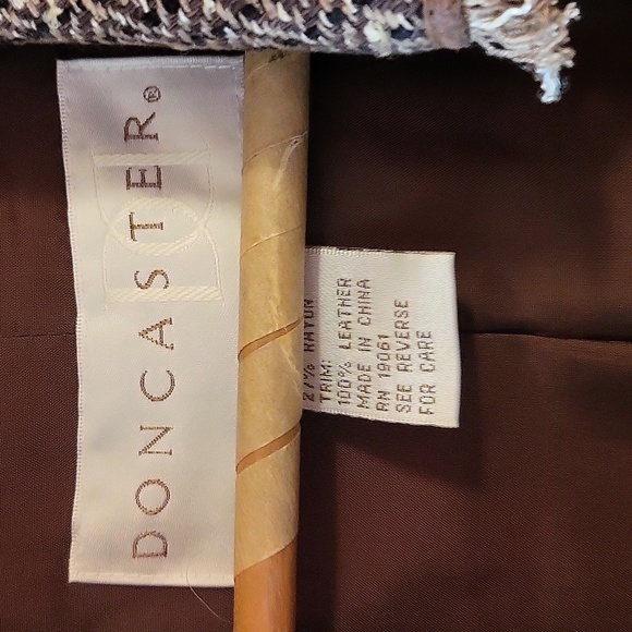 Vintage Doncaster Brown Tweed Leather Trim Fringe Blazer - Picture 7 of 8